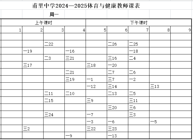 星期一课表