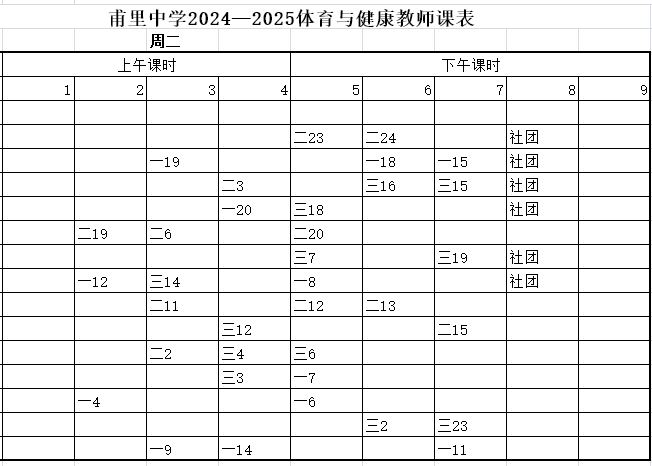 星期二课表